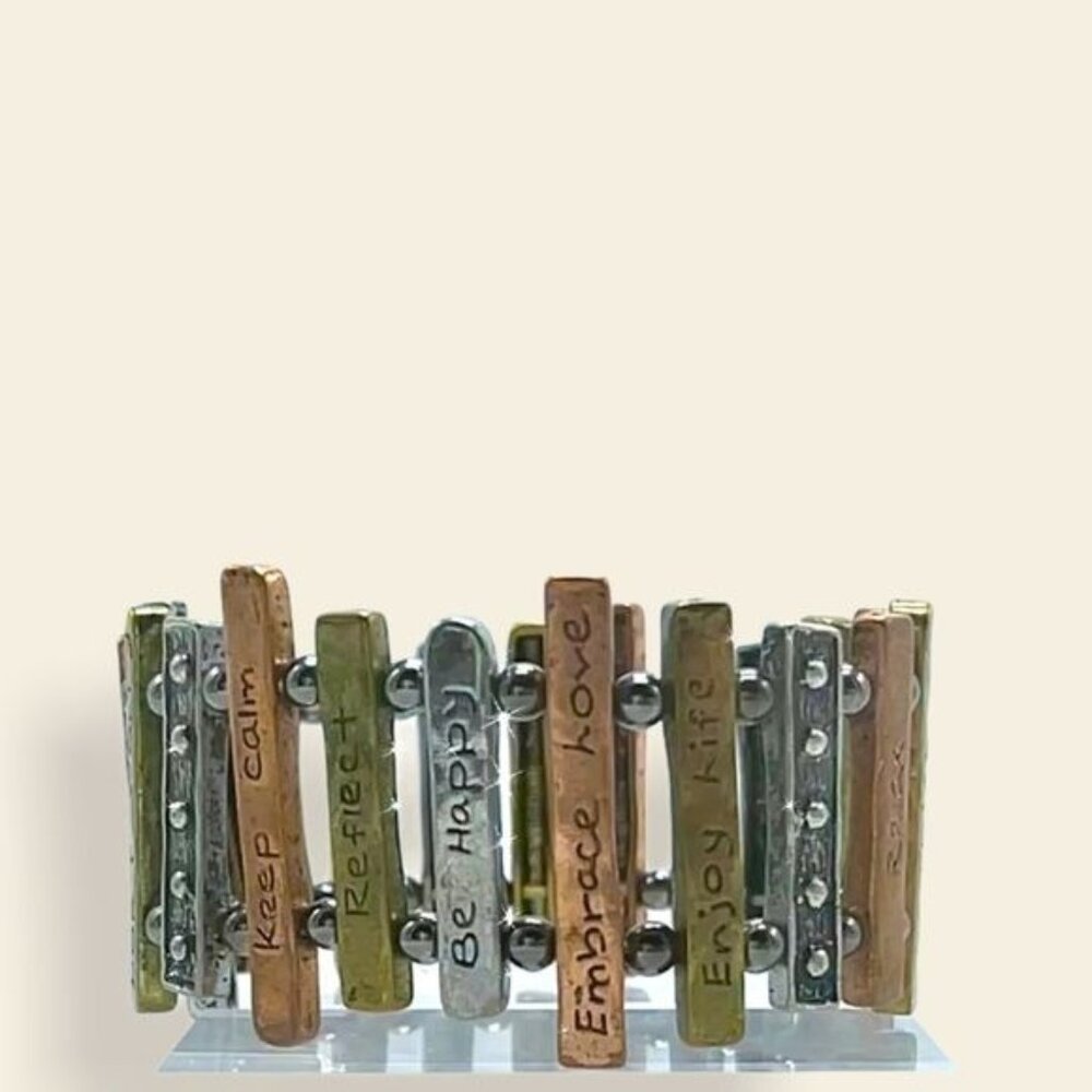 3/$20 SALE 🛒 Rustic bracelet inspirational words mixed metals engraved stretch